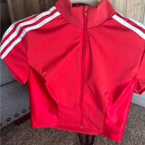 Adidas Red Zip-Up Jacket with White Accents